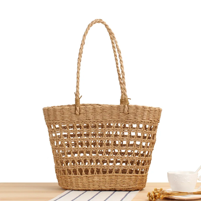 New Hollow Out Hand Woven Bag Holiday One Shoulder Straw Woven Bag Mori Leisure Beach Women's Bag