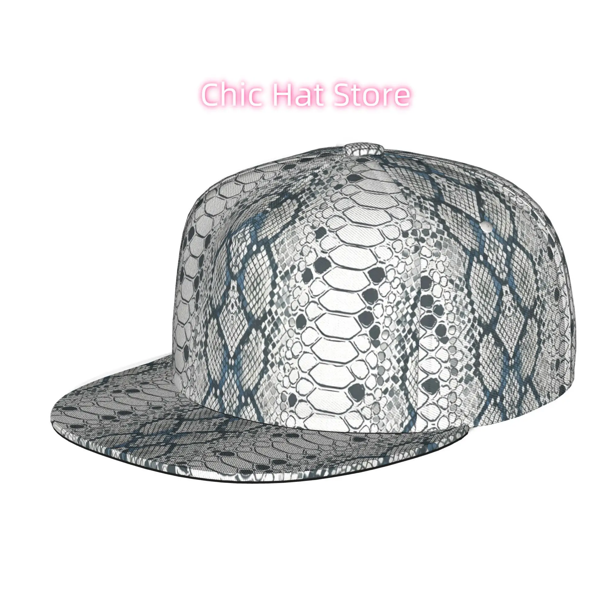 Snake Skin Pattern, Men Women Unisex Flat Brim Baseball Cap, Hip Hop Streetwear Snapback Trucker Hat for Skateboarding Dance Out