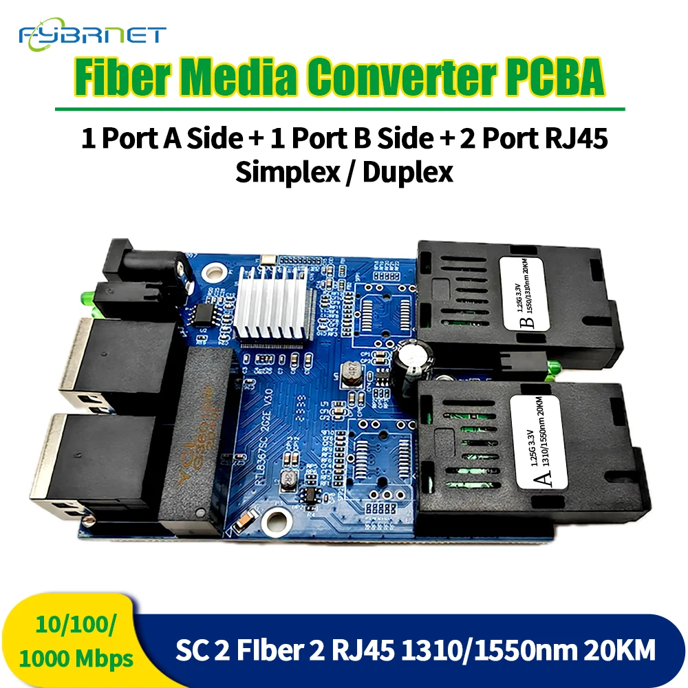 

2F2E placa metro Single Mode 2 RJ45 and 2 SC fiber Port Gigabit Fiber Switch 1.25G PCBA Board 2RJ45 UTP 2 SC Ethernet PCBA board