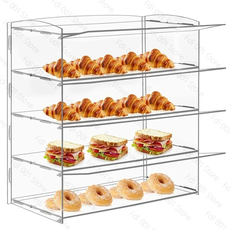 Clear Acrylic Display Case 4 Layer, Commercial Countertop Pastry Stand for Donut Cookie Bakery Dessert