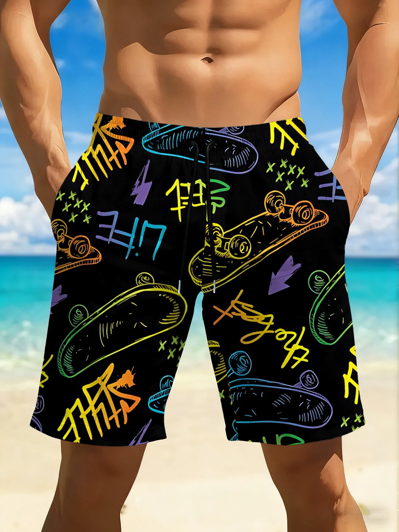 

Мужские плавательные шорты Skater, дышащие пляжные шорты, идеально подходят для летних бассейнов и активного отдыха на открытом воздухе, с принтованным дизайном