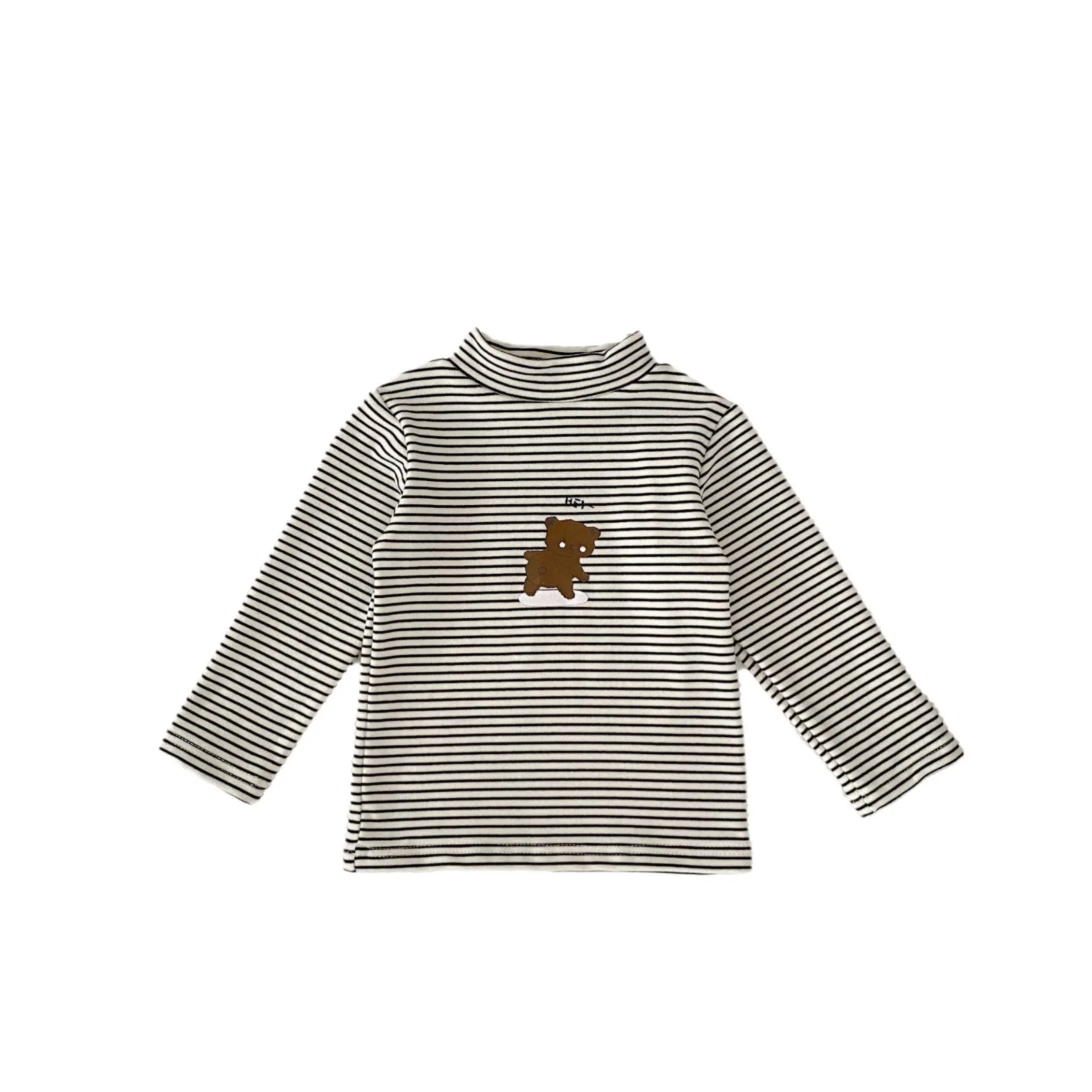 2024 Autumn Kids Baby Boys Shirts Striped Long Sleeve Cotton Bear Infant Boys Tops Stretch Versatile Toddler Boys Shirts