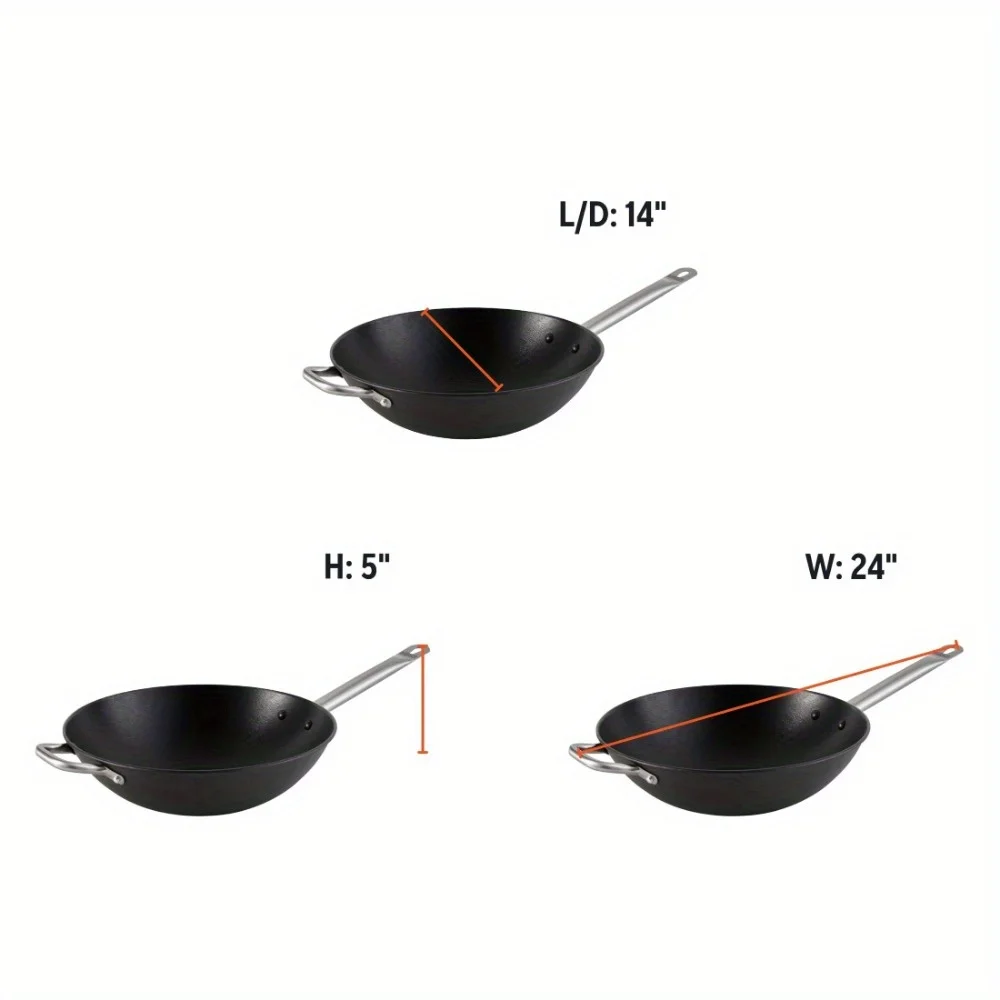 مقلاة من الحديد الزهر الخفيف مقاس 14 بوصة مع مقبض من الفولاذ المقاوم للصدأ