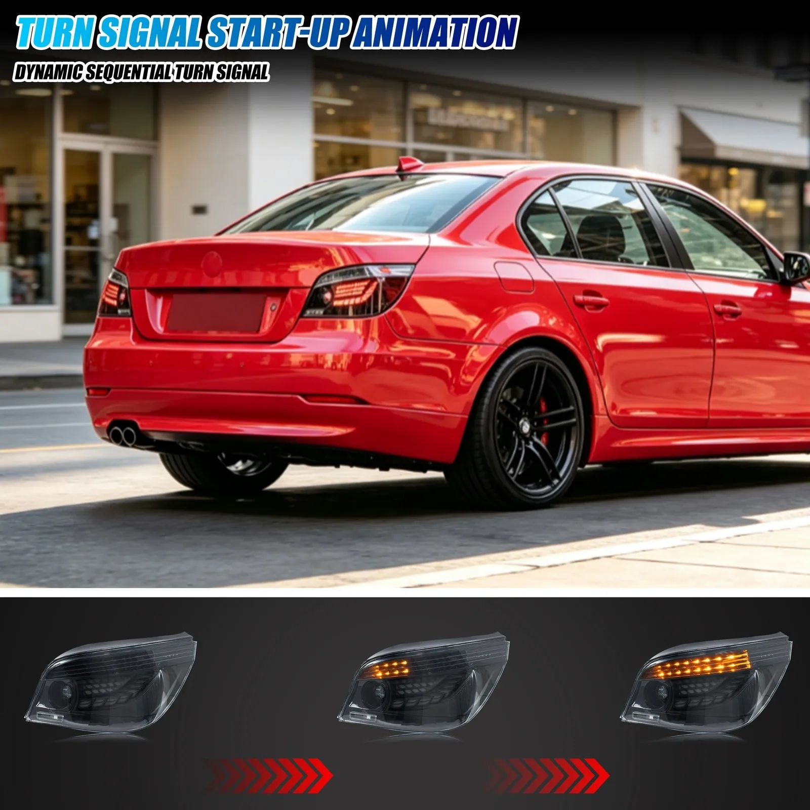 LED GTS Tail Lights for BMW 5-Series M5 E60 2003-2010 Sequential Turn Signal Dynamic Animation Rear Lamps Assembly view 4