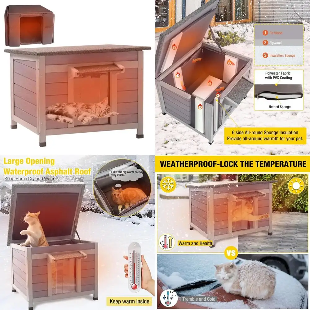 

Insulated Outdoor Cat House with Rabbit Hutch for Winter Protection