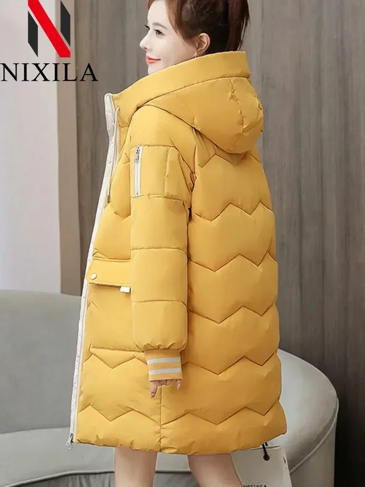 Women\'s Winter Jacket with Hood Oversize Quilted Padded Coat Korean Snow Wear Long Thick Warm Demi-season Parkas for Women 2024