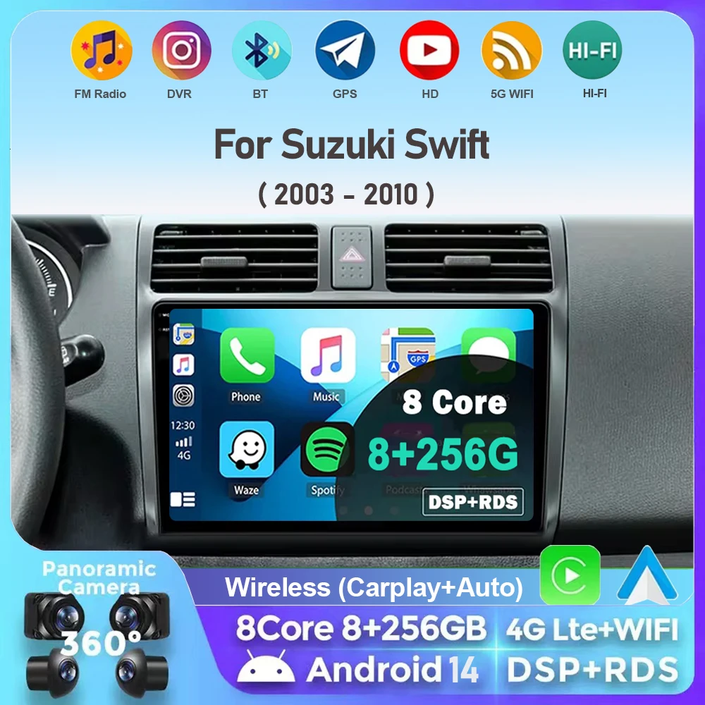 Android 14 Car Radio For Suzuki Swift 2003 - 2006 2007 2008 2009 2010 Multimedia Player Stereo Carplay AUTO Head Unit WIFI 4G BT