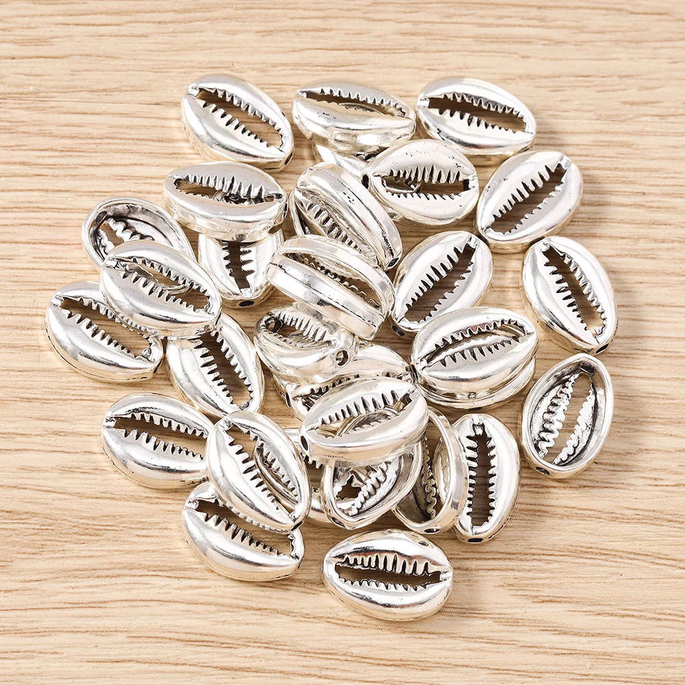 Tusember 20 Stück 11*15mm Silberfarbene Legierungs-Muschelanhänger Perlen für DIY Halsketten- und Ohrringherstellung DIY Handgemachter Schmuckzubehör – Detail 3