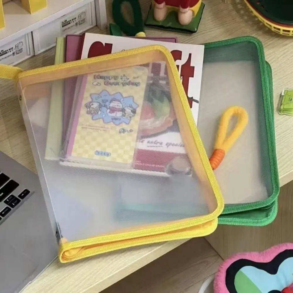 Bonito pp a4 saco de arquivo com zíper de alta capacidade estudante bolsa pasta de arquivo sacos transparente suporte de papelaria