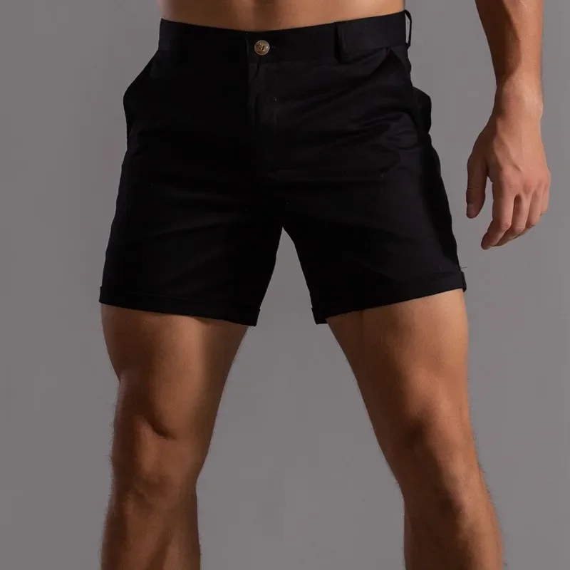 Men's Summer Cotton Knee‑Length Casual Shorts, Loose‑Fit Simple Street‑Style Fashion Shorts For Daily Wear