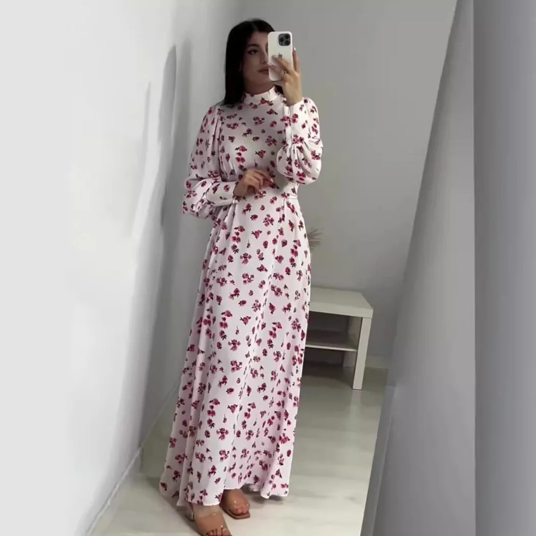 Ramadan Morocco Dubai Abayas Kaftan Islam Eid Vestidos Flower Print Jalabiya Arabic Long Robe Muslim Women Party Dresses Saudi