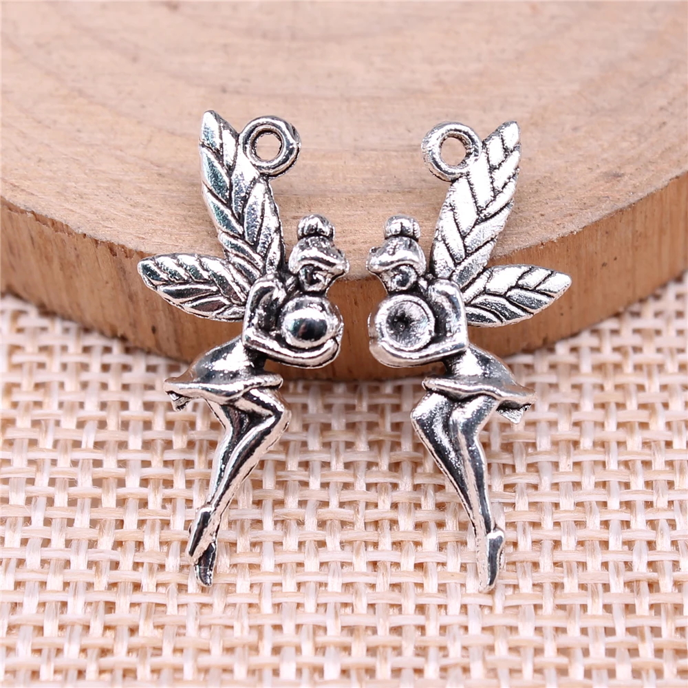 WYSIWYG 10pcs 26x11mm Vintage Fairy Angel Pendants Charm For Jewelry Making 2 Colors Angel Elf Charm Pendants