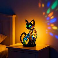 Cat Lamp Stained Retro Cat Stained Resin Tabletop Night Light Cute Pet Themed Led Lamp Gift For Cat Lovers