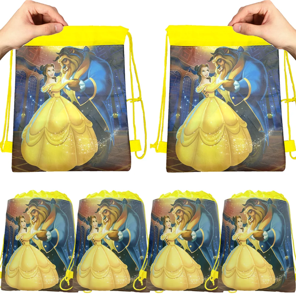 5-60PCS Non-woven Disney Beauty and the Beast Drawstring Gift Bags Kids Girls Birthday Party Decorations Backpack Storage Bags