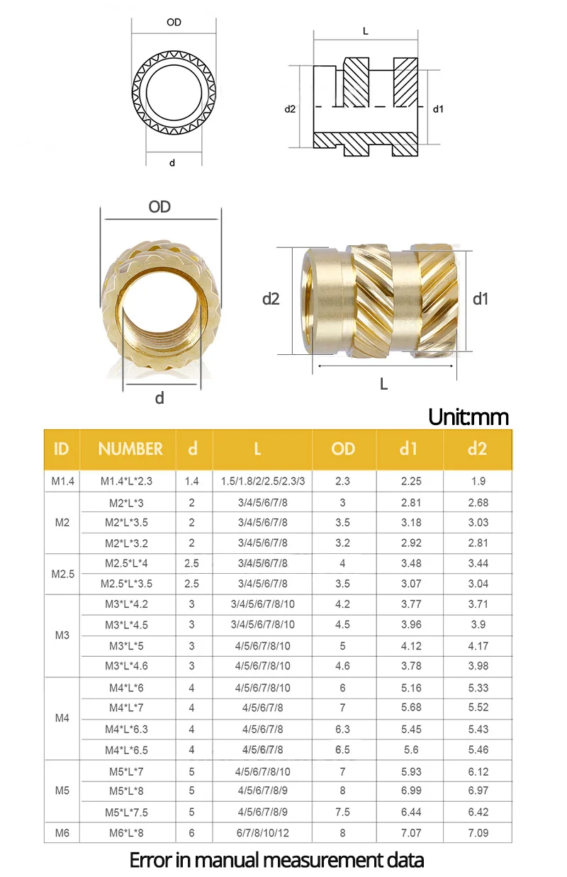 M2 M2.5 M3 M4 M5 M6 inserto in ottone dado e Set di viti filettatura termica zigrinata a caldo dadi in rame Kit assortimento di bulloni in acciaio