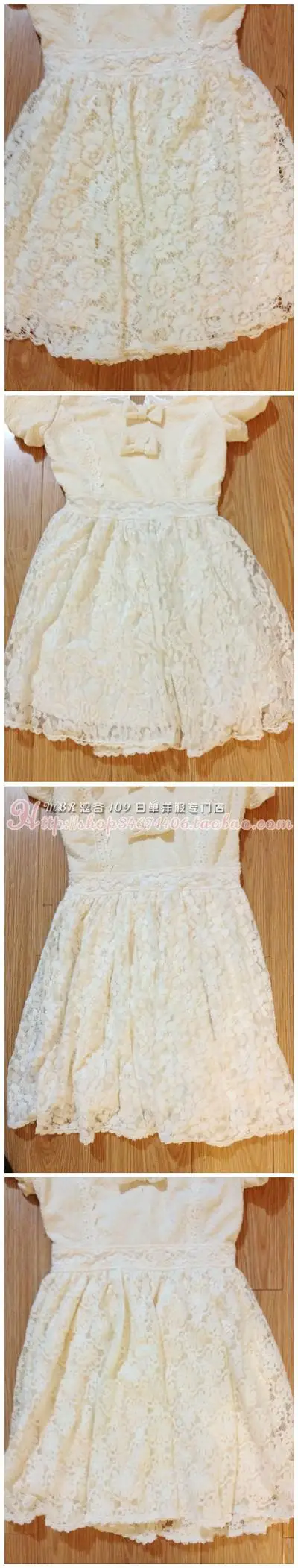 Japan Liz Lisa Knitted Whole Lace Jacquard Bows Pricess Short Sleeve Mini Dress