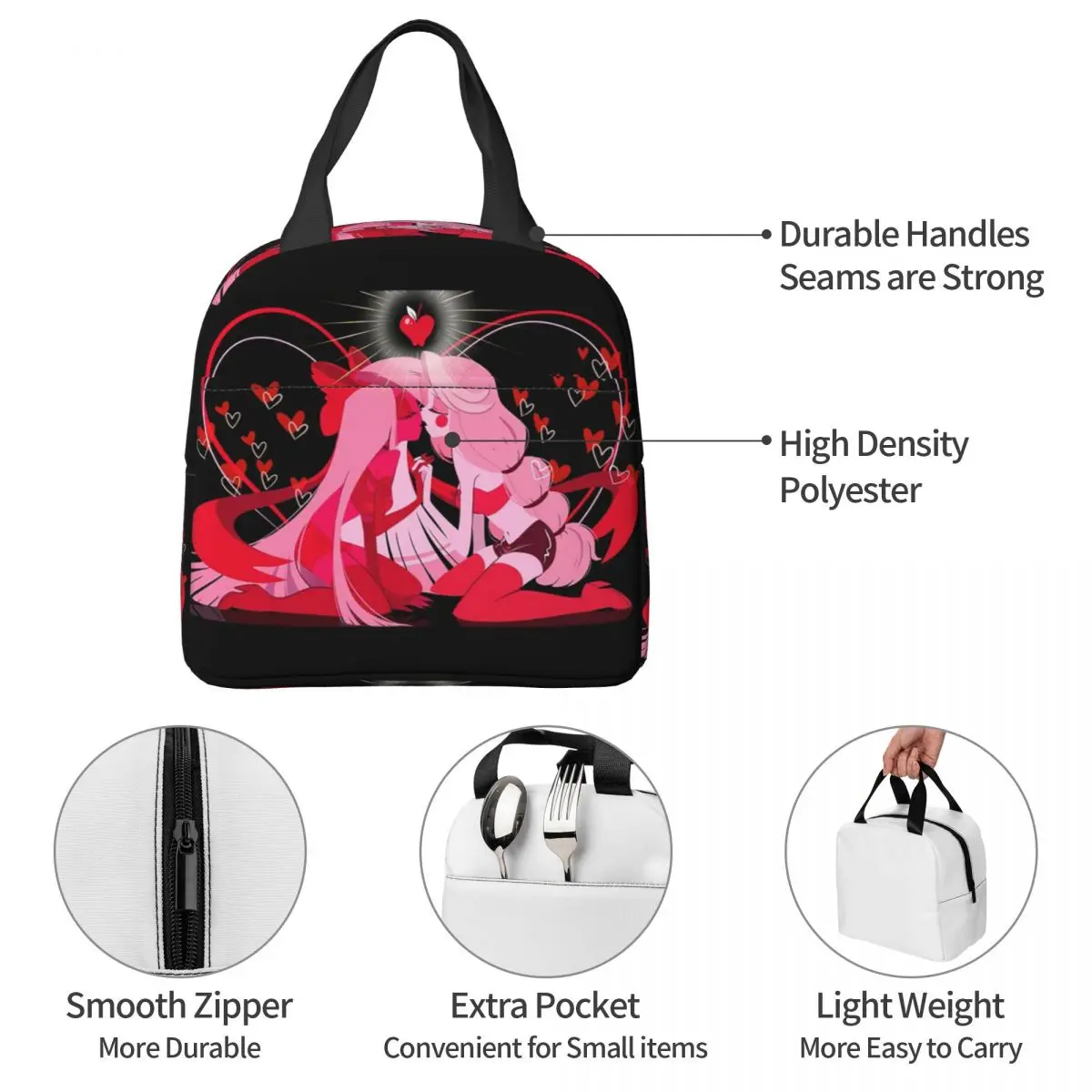 تشارلي آند فاجي فندق هازبين معزول حقيبة الغداء للمدرسة برودة صندوق طعام حراري حمل صناديق الغداء الحاويات #4