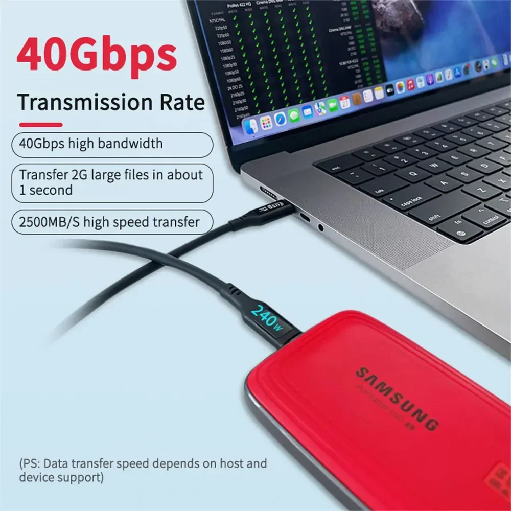 USB 4 PD 240W Fast Charging Type C To USB C Cable LED Thunderbolt 4 8K@60Hz 40Gbps Type-C Data Wire Cord For iPhone 15 Pro iPad