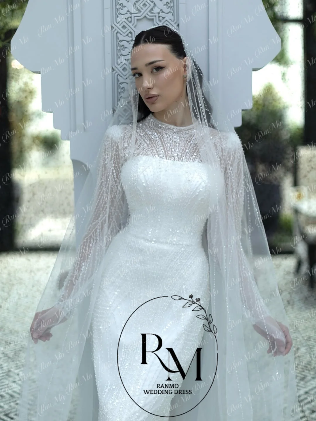 Abito da Sposa Ranmo Personalizzato con Scollo a O, Perline e Pizzo, Maniche Lunghe, Nuovo Modello 2026, Stile Sirena, Lunghezza a Terra con Strascico