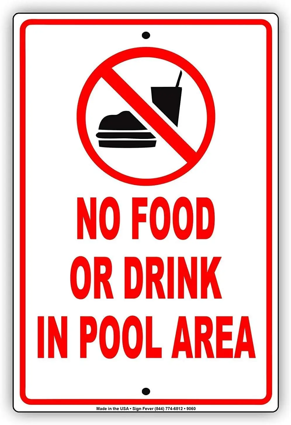 New Metal Sign Aluminum Sign No Food Or Drinks in Pool Area Swimming Beach Rules Sign for Outdoor & Indoor 12