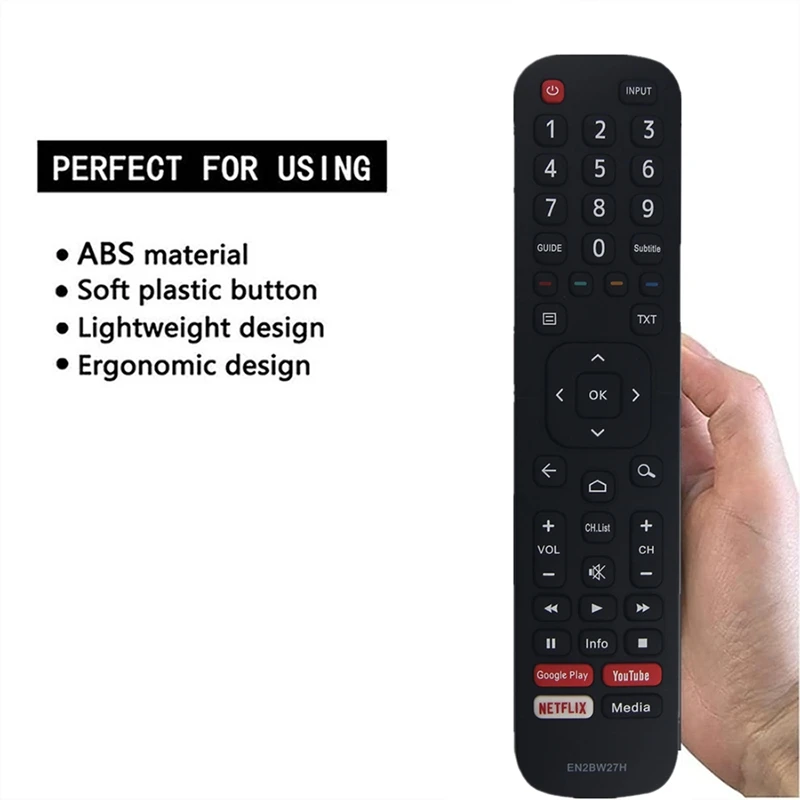 Substituição do controle remoto para Hisense HD, Smart TV, Google Play, YouTube, Netflix, EN2BW27H