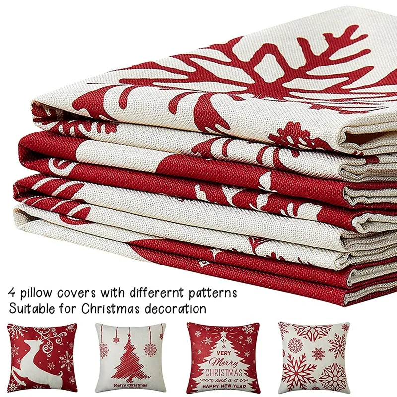 Christmas Pillow Covers 18X18 Set of 4,Farmhouse Christmas Decor for Home,Xmas Decorations Throw Cushion Case for Home