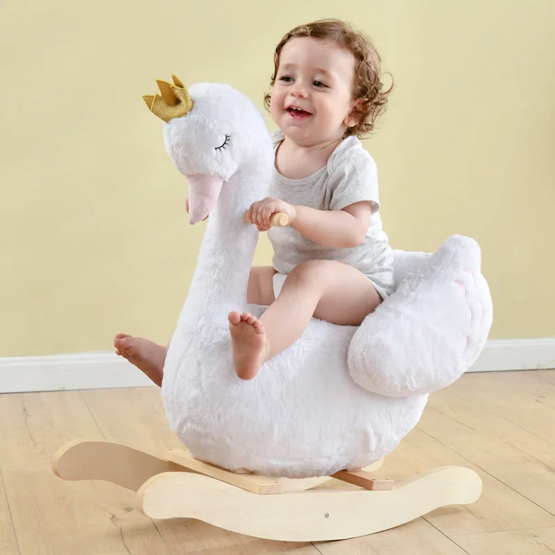 Huanbao solid wood rocking horse Swan Prince rocking horse rocking chair baby rocking horse toy birthday gift