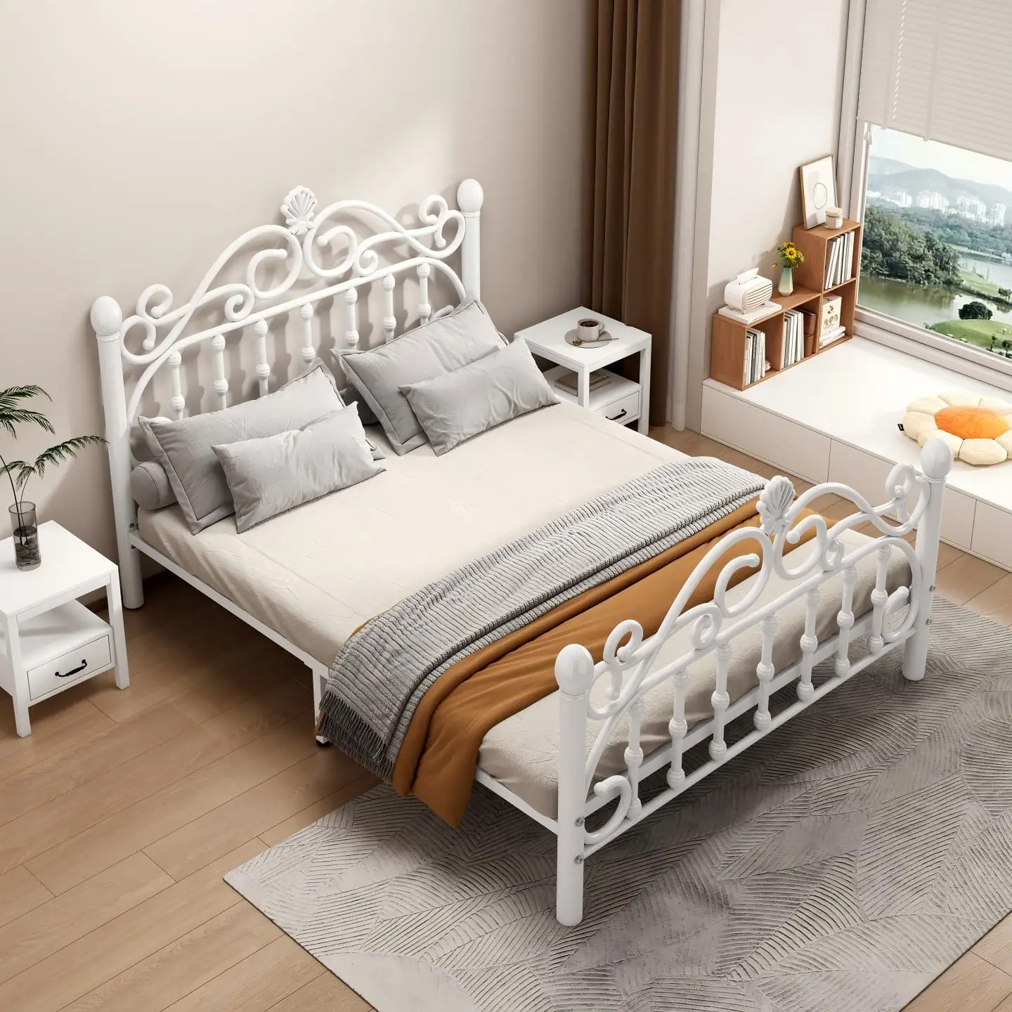 Wrought iron bed Modern princess bed Double  1.8m bed Apartment  Iron frame