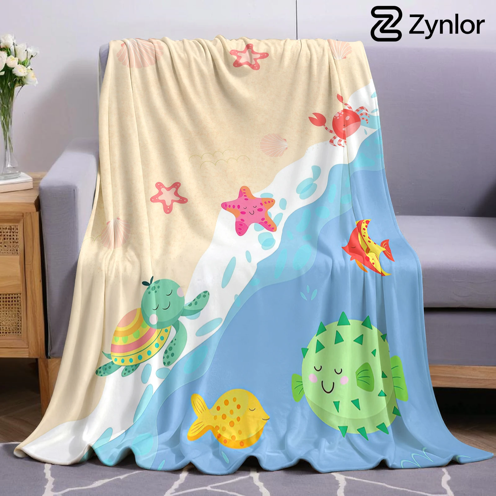 Ocean Creatures Lightweight Microfiber Soft Christmas Fleece Blanket Warm Cozy Throw for Bed Sofa Office Travel All Season