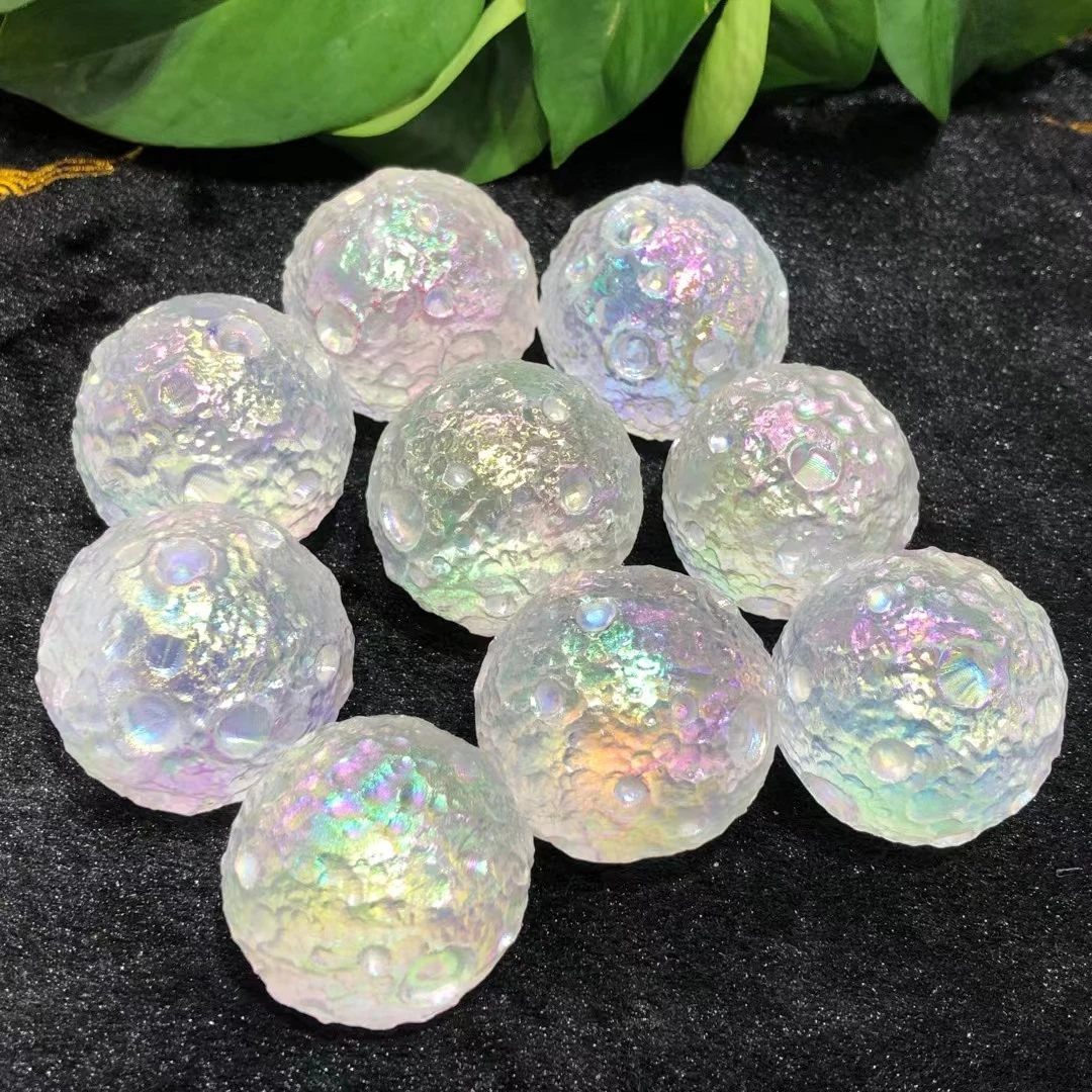 Piedra Aura de cristal Natural de 40-42mm, piedra preciosa, modelo de Luna, piedra lunar, bola de piedra solar, adivinación, meditación espiritual, decoración del hogar