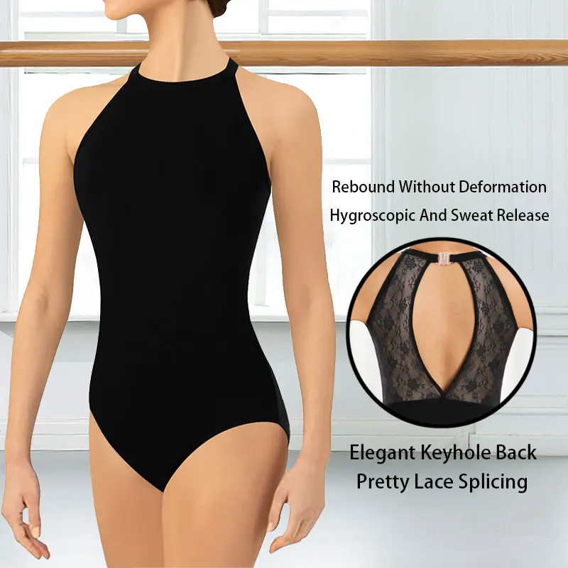 Women\'s Ballet Dance Leotard Halter Neck Elegant  leotard With Elegant Keyhole Back,Soft Chest Lining Ballet Clothes