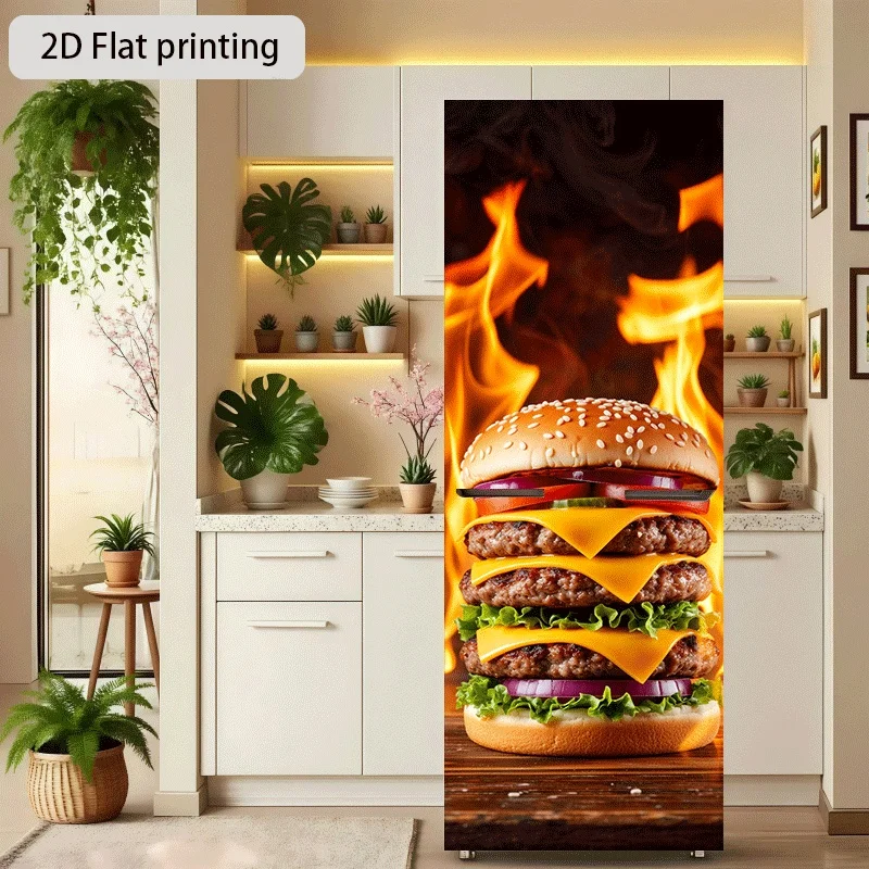 23.62×70.87inch Flame Big Mac Burger Themed Kitchen Home Decor Wallpaper Self-Adhesive, Suitable for Cabinets, Wardrobes, Mod