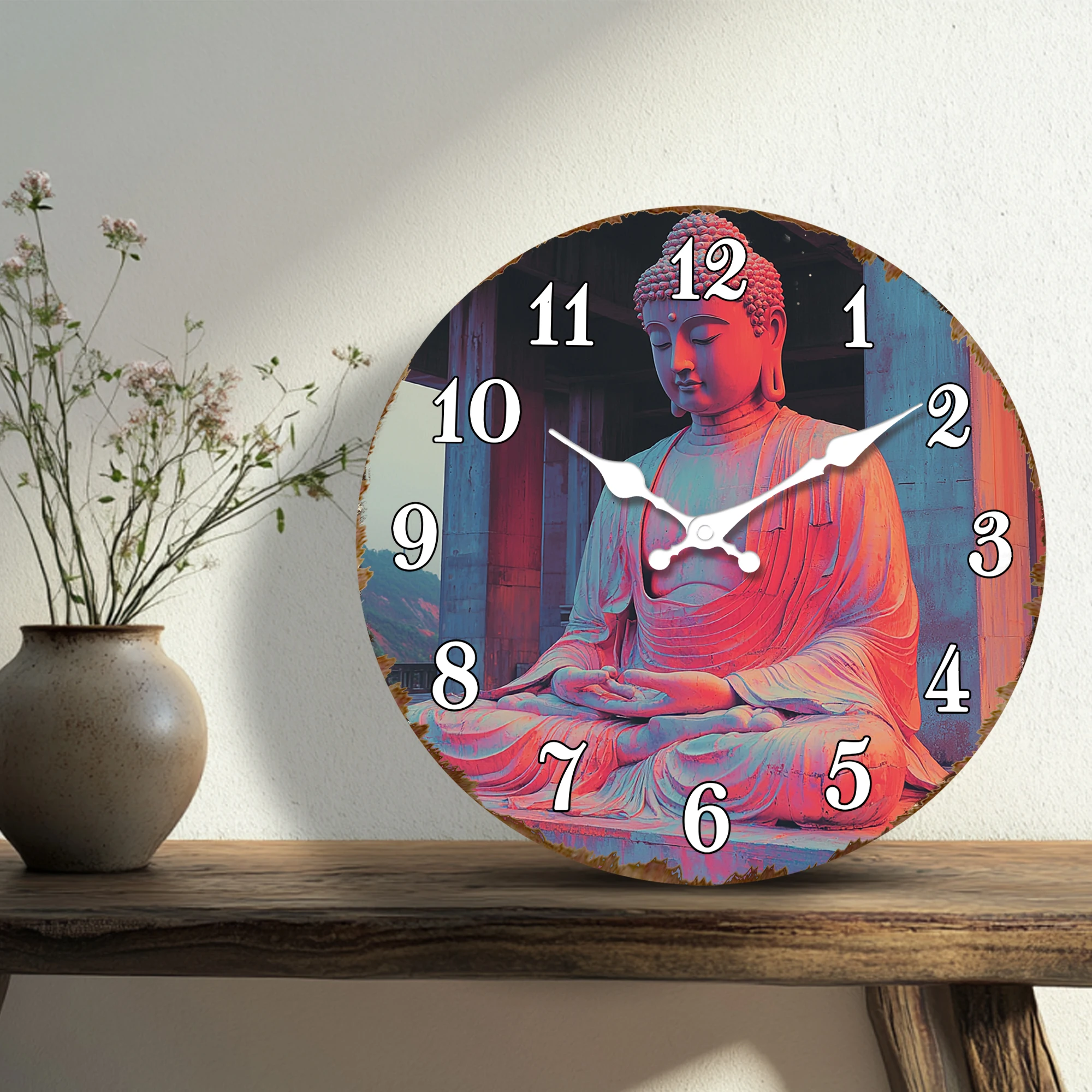 Serene Buddha Statue Wall Clock - Meditation Spiritual Decor, Tranquil Zen Home Office Wall Art Clock