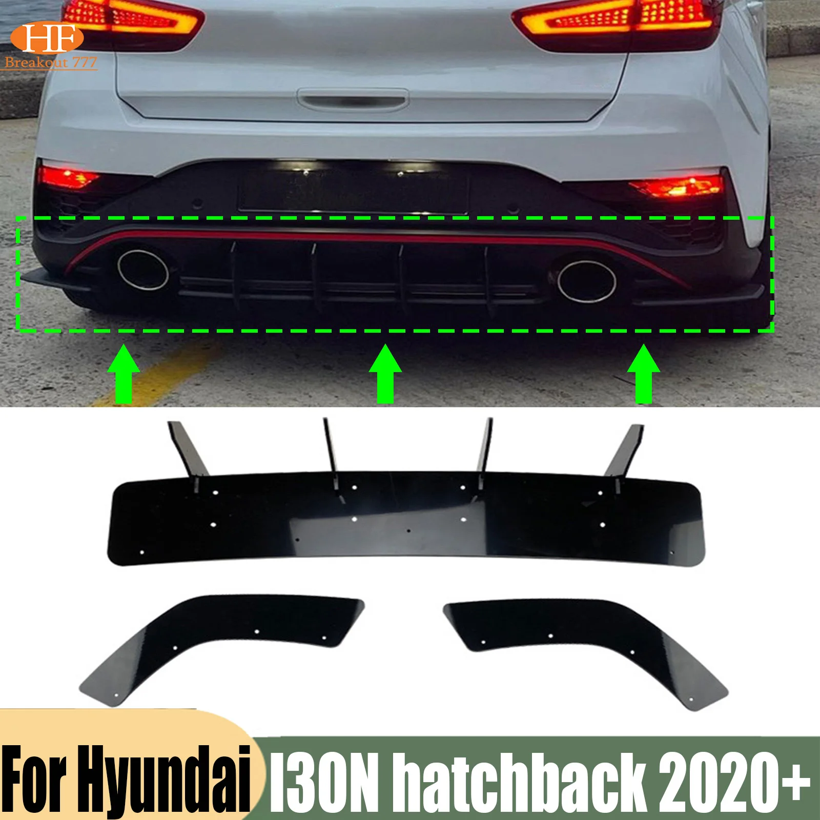 Black Rear Bumper Diffuser Spoiler Splitter  For Hyundai I30N hatchback 2020+