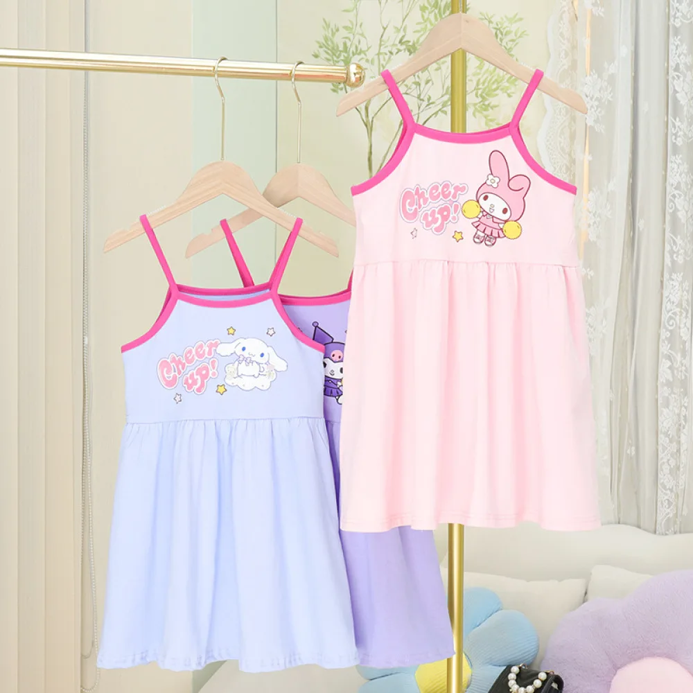 Anime Sanrio My Melody Girls Suspender Skirt Kuromi Cinnamoroll Cartoon Children's Vest Tops Sleeveless Pajamas Kids Homewear