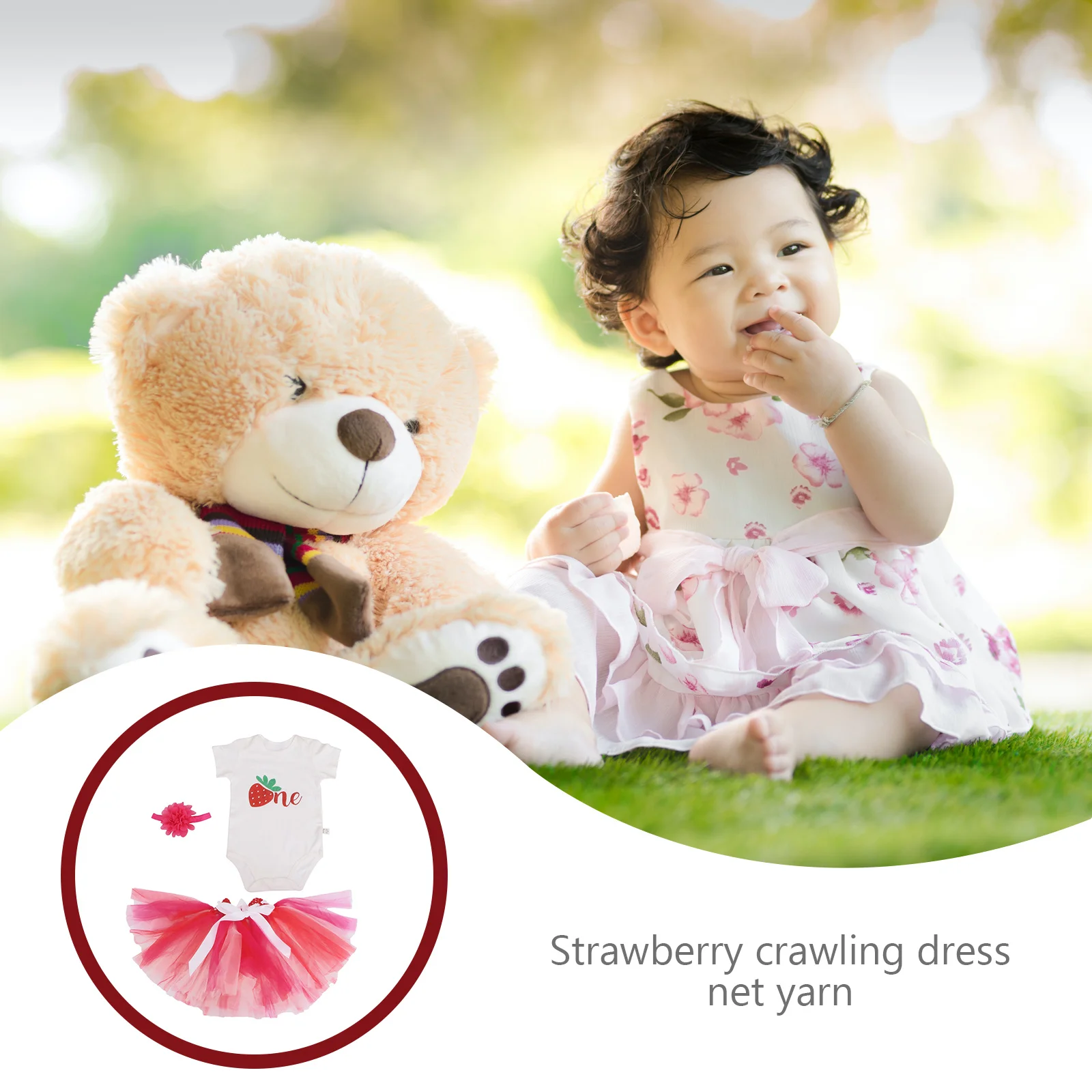 

1Set Baby Climb Clothes Strawberry Tutu Skirt Kit Comfortable Breathable Skin-Friendly One-Year-Old Photography Clothes