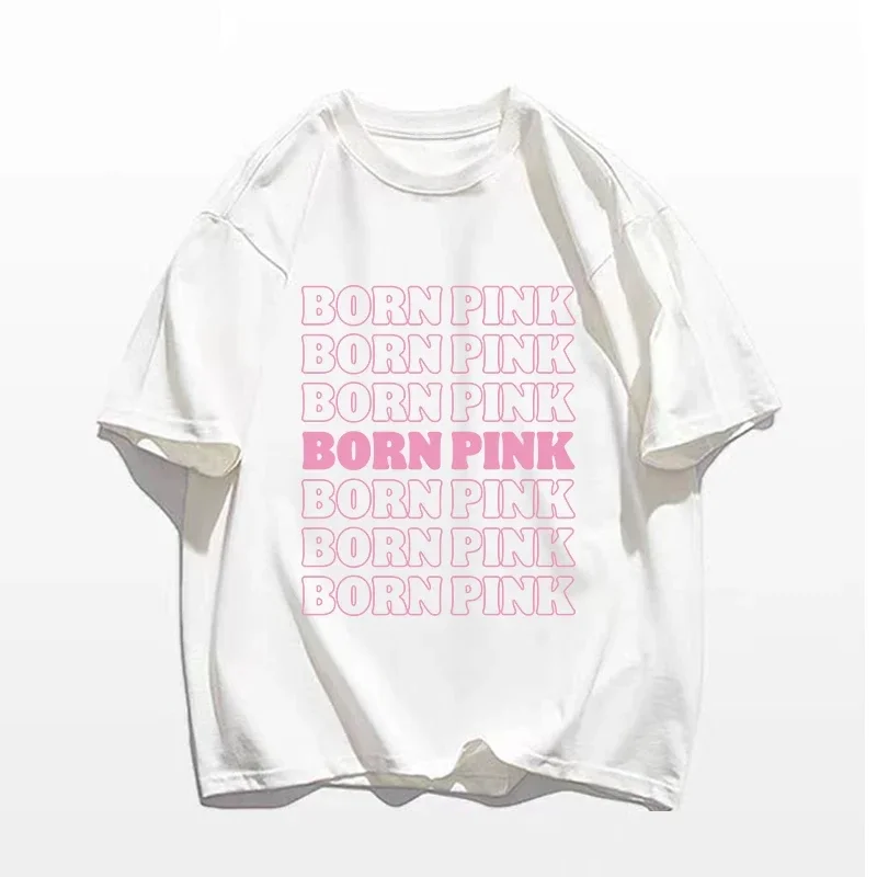 Black and pink letter printing Korean fashion street wear trend summer men women universal short-sleeved T-shirt round neck