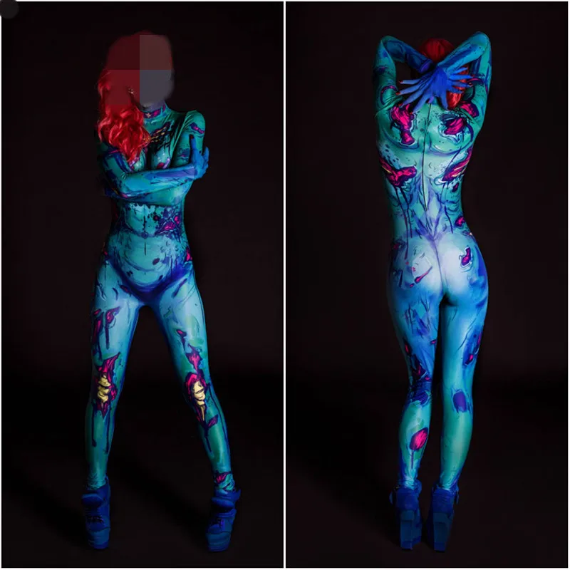 Damenkleidung Maskerade 3D-Gedrucktes Halloween-Karneval-Horror-Skelett-Cosplay-Kostüm Enger Jumpsuit Zentai-Bodysuit – Detail 3