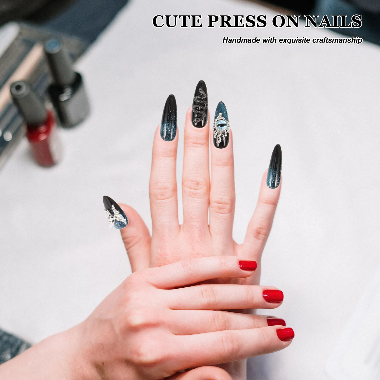 

1Set Handmade Fake Nails Removable Stylish Press on Nails Full Cover Nail Tips for Daily Wear Party Cosplay Full Cover Nail Tips