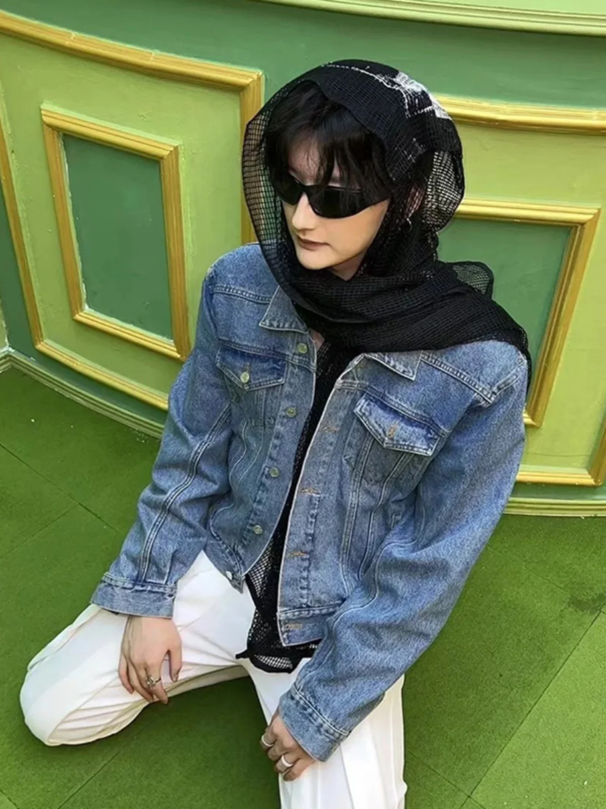 

Светло-голубая короткая мужская джинсовая куртка в американском стиле для весны и осени, молодежная, стильная, повседневная, модная