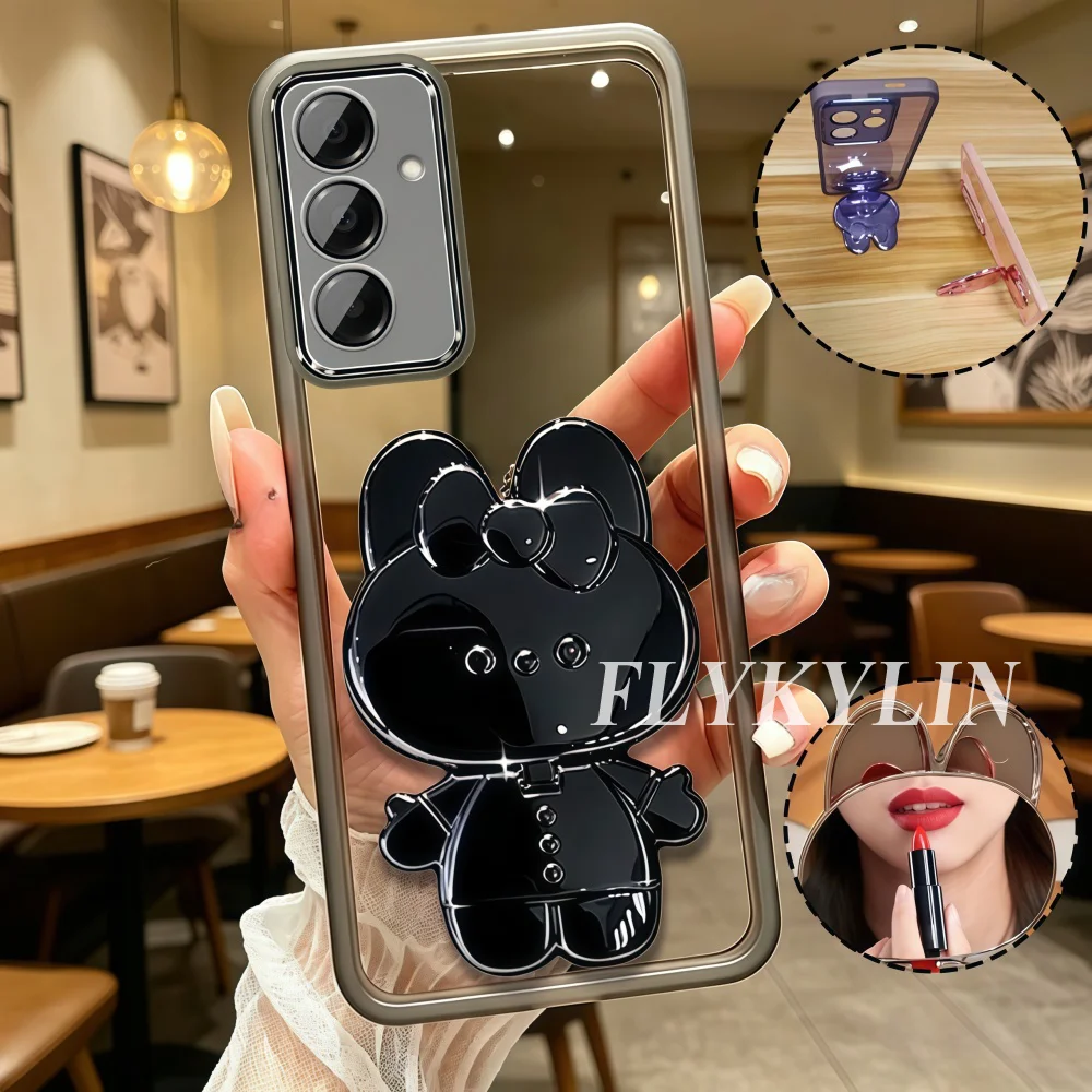 For Samsung A17 A07 A16 A36 A56 A15 A25 A35 A55 A04S A24 Transparent Protective Softphone Case For Rabbit Makeup Mirror Holder