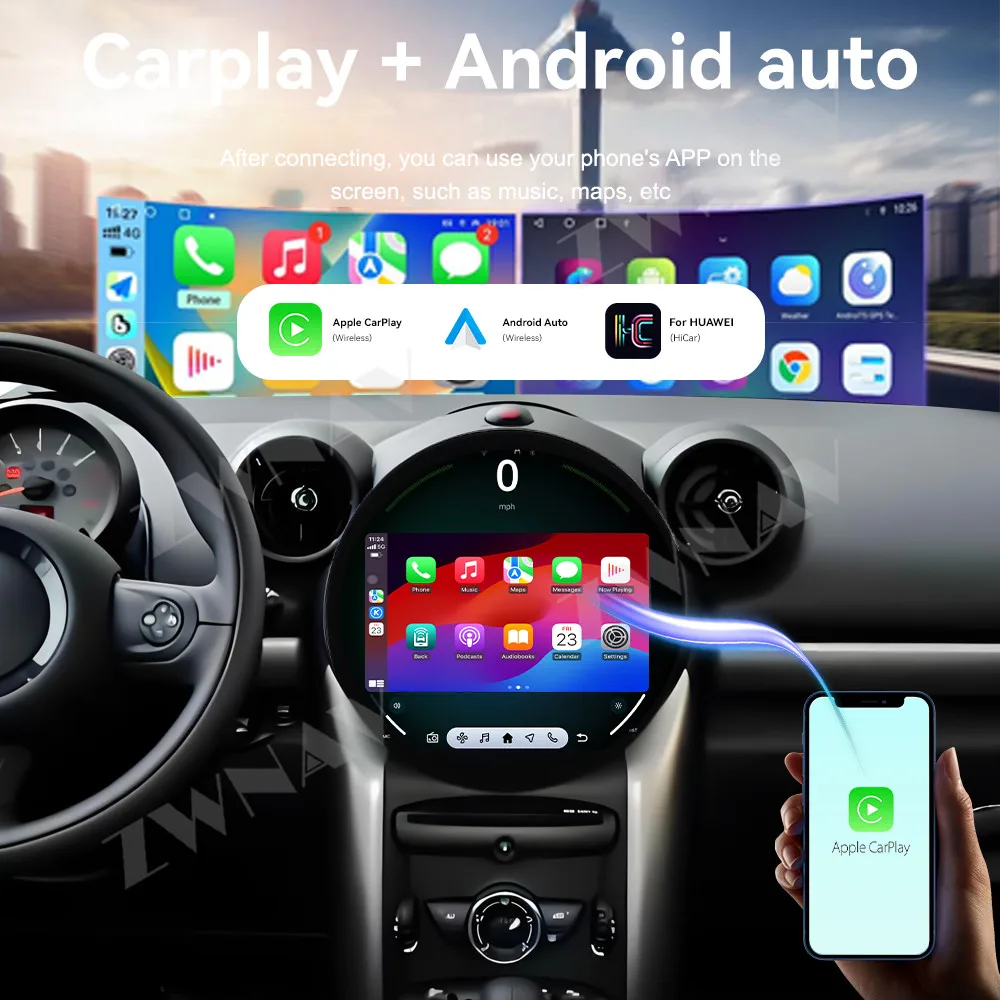Android 14 Car GPS Navigation Carplay 11.7 Inch HD Touch Screen For BMW mini 2011-2015 Car Multimedia Player Head Unit Auto