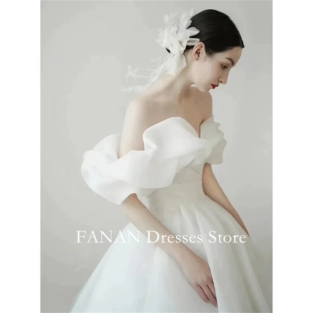 FANAN Off-Shoulder Korea Ivory Corset Organza Ball Gowns Wedding Dresses 웨딩드레스 Custom Made Pretty  Bride Gowns Plus Size