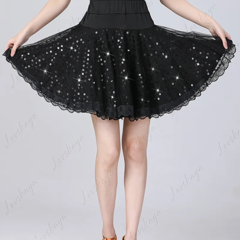 Nieuwe stijl halflange prestatiejurk met lovertjes en volledige rok voor Square Dance, Latin Dance-rok, Gitabo-dansrok