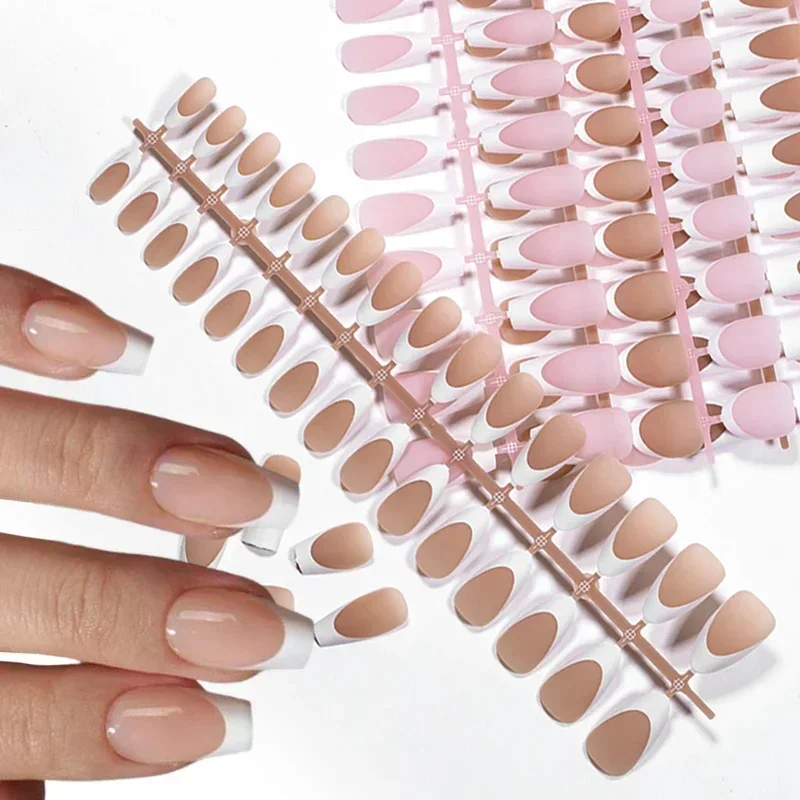 150/160pcs French Press On Gel Nail Tips Set Nude Pink Ballet Middle Length Matte Finish Wear Nail Tips Set Fake Nails Salon