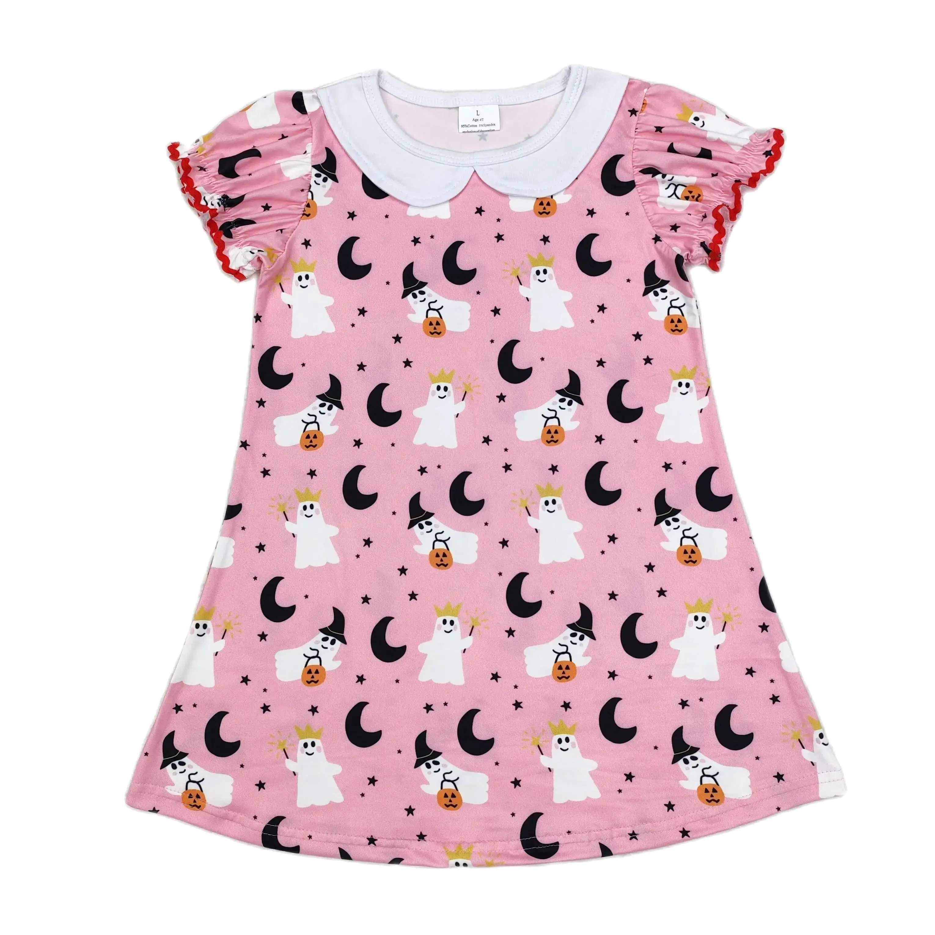 

Wholesale Toddler Infant Halloween Baby Girl Short Sleeves Knee Length Ghost Pumpkin Dress Kid Children Summer One Piece Clothes