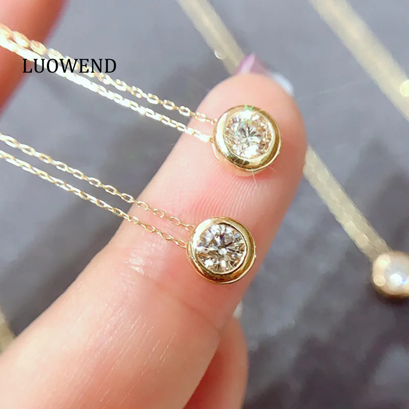 LUOWEND 100% 18K Yellow Gold Necklace Elegant Style 0.30carat Real Natural Diamond Necklace for Women High Wedding Jewelry