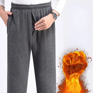 2023 Men's Winter Fashion Thicken Warm Casual Pants Male Solid Color Cashmere Pants Men High Waist Straight Sweatpants L120