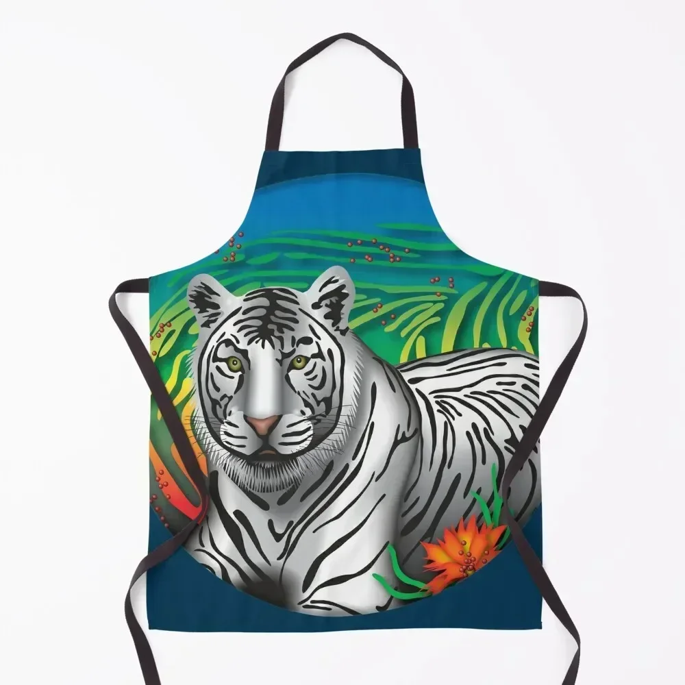 

White Tiger Apron Women's Dress Professional Barber Women's Things For The Kitchen Apron