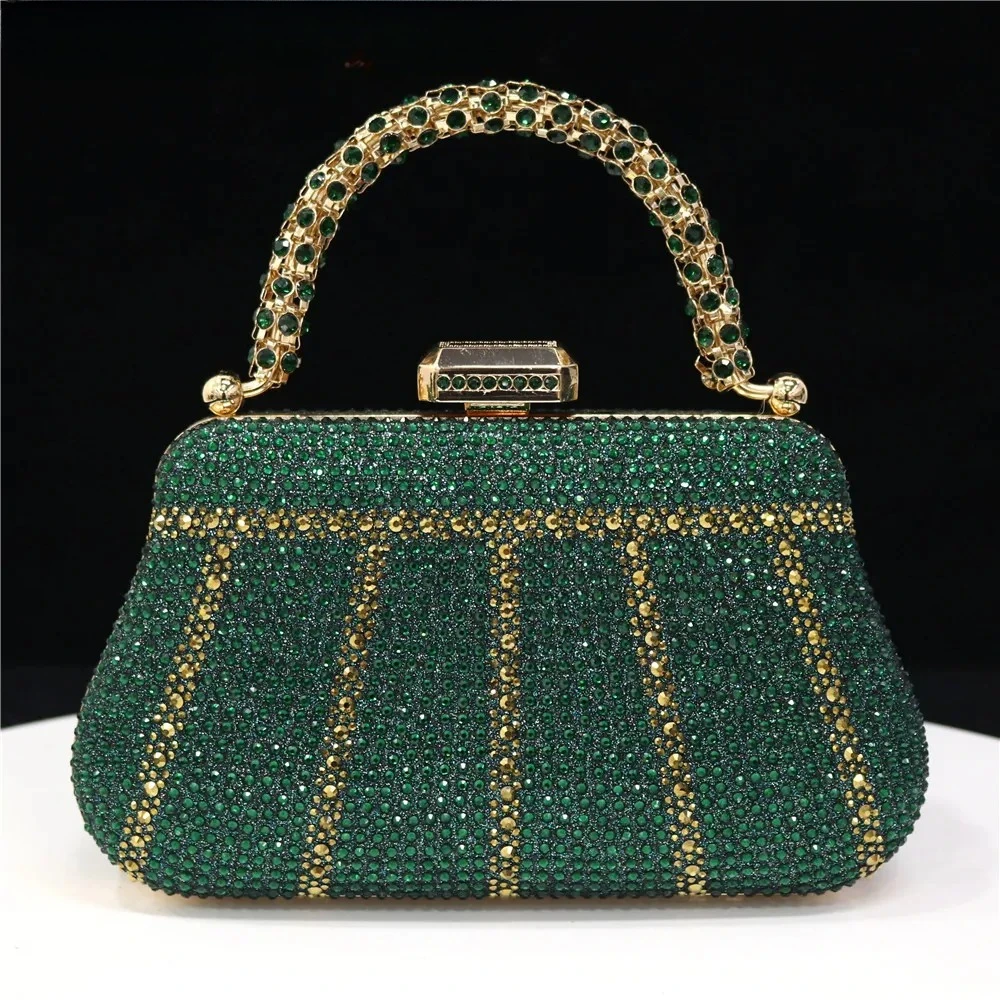 

Popular In Nigeria Exquisite Evening Bags With Diamond Design Fashion Handle Clutch Rhinestone Embellished Long Chain Bag